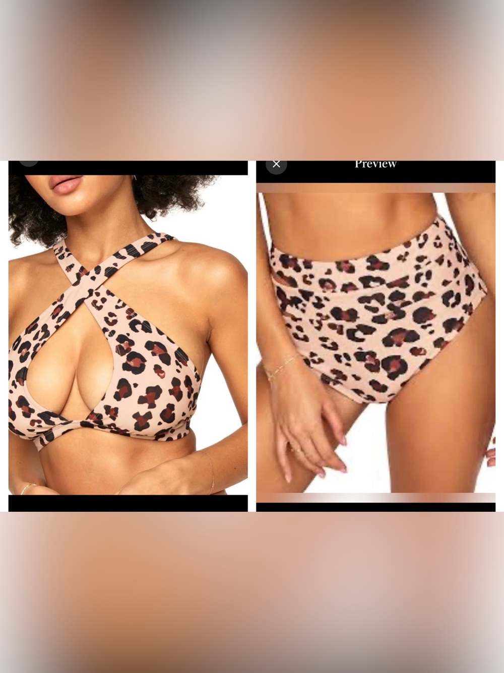 608 Adore Me Leopard Print Bikini Set L top M bottom Animal Print Cutout Swim